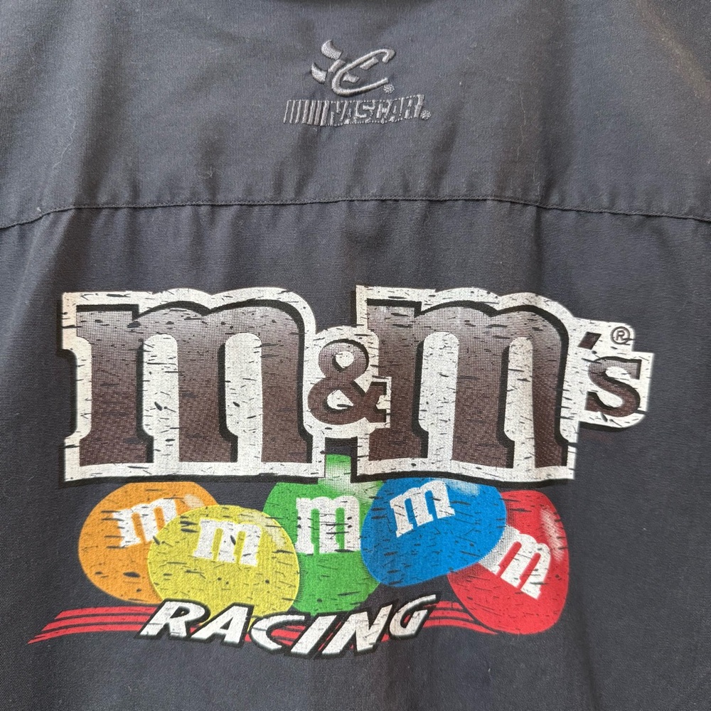 Chase Authentics M&M’s racing button up shirt gray XL NASCAR Motorsport pit crew